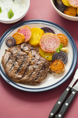 Steak with beetroot salad