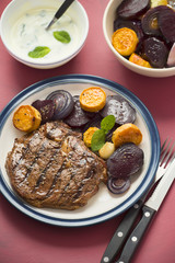 Steak with beetroot salad