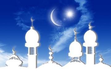 Ramadan background . The moon in pink clouds