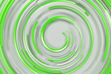 White concentric spiral with green glowing elements on white background