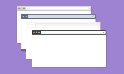 Set of blank minimal browser windows for computer. Mockups can be used for adaptive responsive web-design and showing screenshots web-sites. Vector illustration