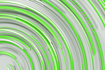 White concentric spiral with green glowing elements on white background