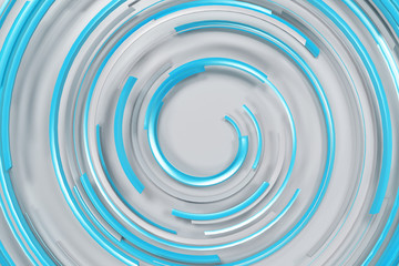 White concentric spiral with blue glowing elements on white background