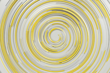 White concentric spiral with yellow glowing elements on white background