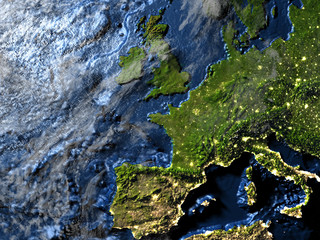 Europe on Earth at night - visible ocean floor