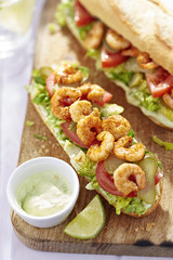 Po boy sandwich with prawns