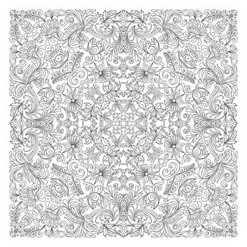 Vector floral pattern. Coloring book page for adult. square form