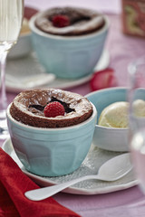 Chocolate fondant with raspberries