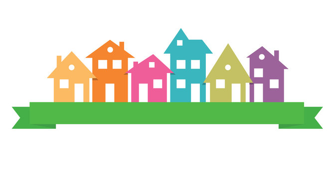 Houses silhouettes vector.  Color residential  buildings logo.
