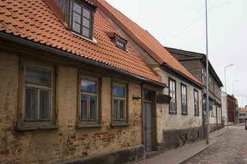 Fototapeta na wymiar Old Wooden architecture in Liepaja, Latvia