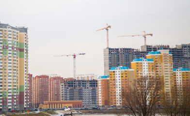 New multi-storey residential buildings, cranes, construction