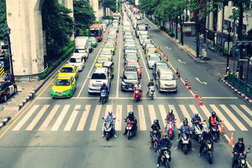 Traffic jams in the big city vintage style picture