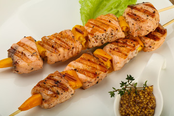 Grilled salmon skewer