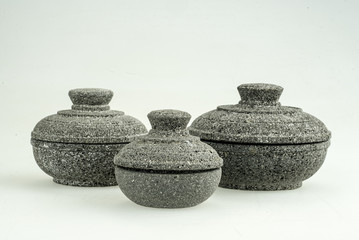 close up of bowls made of stone from Indonesia