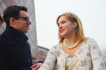 Young couple in love outdoor on the walk