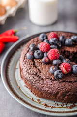 Brownies cake with chilli and berrries