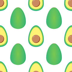 Flat design green avocados seamless pattern background.