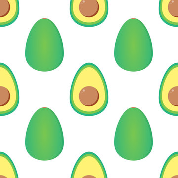 Flat design green avocados seamless pattern background.