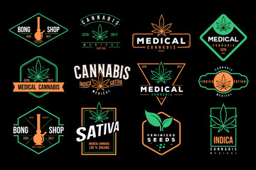 medical cannabis emblems, label, logo set vector template - obrazy, fototapety, plakaty