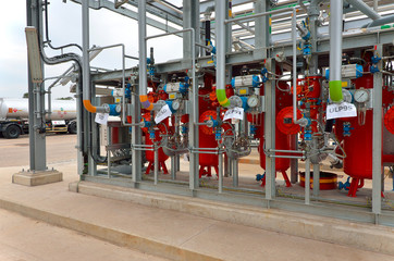 Loading tank trucks technology on the terminal, industry area