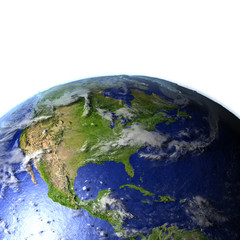 Central and North America on realistic model of Earth