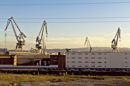 Industrial crane landscape at Bilbao, Spain