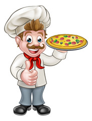 Cartoon Pizza Chef Character Mascot
