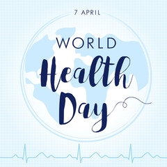 World Health Day cardio light. Globe and normal cardiogram as a concept for World Health Day. Poster for 7 April, World Health Day