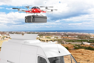 drone delivery system - obrazy, fototapety, plakaty