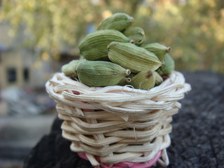 Cardamom in bamboo basket