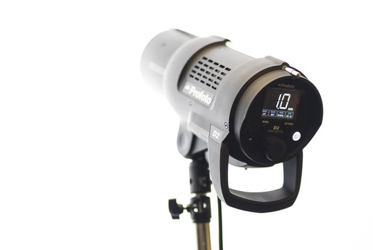 FLORENCE - OCTOBER 2016: Profoto equipment in a studio shoot. Profoto is a Swedish company that develops photographic flashes