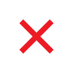 Cross sign element. Red X icon isolated on white background. Simple mark graphic design. Button for vote, decision, web. Symbol of error, check, wrong and stop, failed. Vector illustration