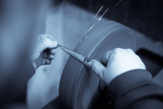 Sharpening scissors detail