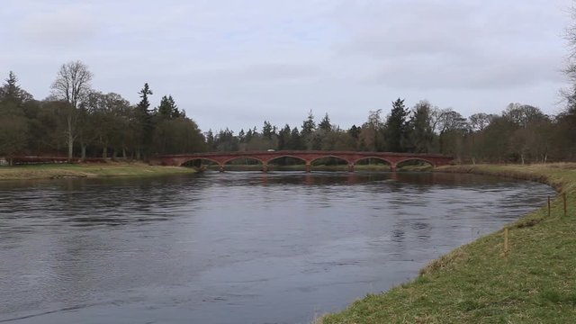 Meikleour, Scotland March 13: Timelapse of traffic passing across bridge over River Tay near Meikleour, Scotland 13th March 2017
