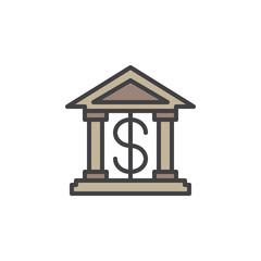 Bank building line icon, filled outline vector sign, linear colorful pictogram isolated on white. Symbol, logo illustration. Editable stroke. Pixel perfect
