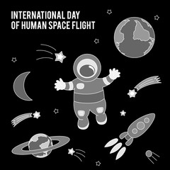 International Day Of Human Space Flight. Vector illustration for celebration design. © alenatim