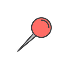 Push pin line icon, filled outline vector sign, linear colorful pictogram isolated on white. Symbol, logo illustration. Editable stroke. Pixel perfect