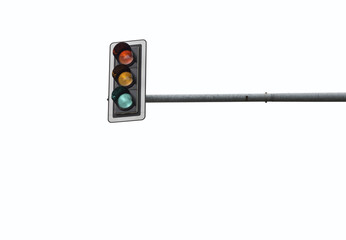 At a traffic light the three colors light up red, yellow and green at the same time.