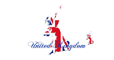 United Kingdom Map With Flag and Country Name On It Isolated On White Background 3D illustration