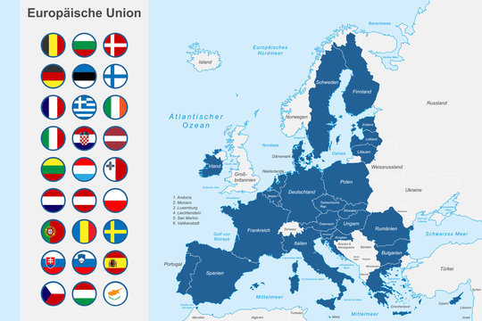 Europ&auml;ische Union - Landkarte mit Flaggen