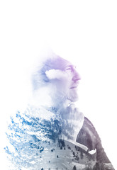 Double exposure of senior businessman