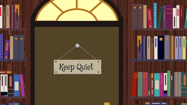 Cartoon Library with Book Shelves and Computers