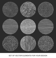 Set arbitrary hand drawn textures and brushes. Vector collection of design elements. grunge of graphics and geometry, mathematics. Abstract background. Modernistic Art.