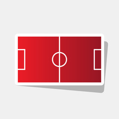 Soccer field. Vector. New year reddish icon with outside stroke and gray shadow on light gray background.