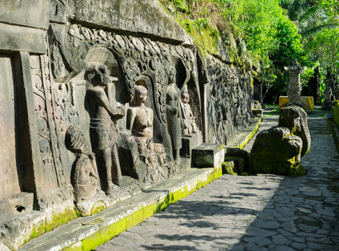 Yeh Pulu - ancient carving in stone, Ubud, Bali, Indonesia