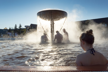people in thermal pool, Besenova, Slovakia