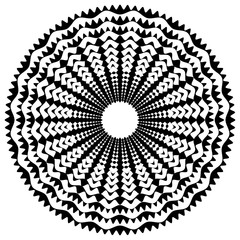 Promieniujący / promieniowy abstrakcyjny okrągły element geometryczny. Streszczenie czarno-biały kształt - 140767001
