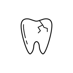 Cracked tooth line icon, Dental and medicine, vector graphics, a linear pattern on a white background, eps 10.