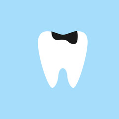 Caries tooth flat icon, Dental and medicine, sick tooth vector graphics, a colorful solid pattern on a blue background, eps 10.