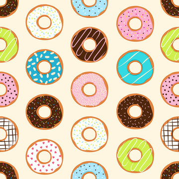 Seamless background with colorful donuts, vector illustration